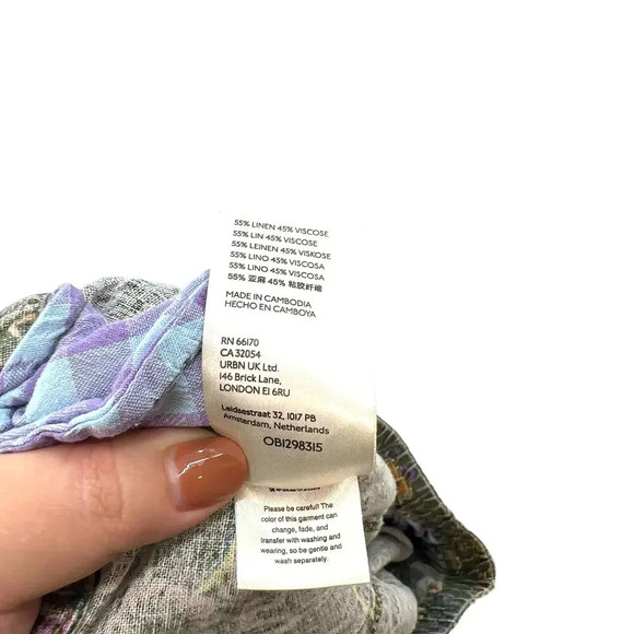 Anthropologie Classic Seamed Joggers Pants Floral Linen Blend‎ Green Size Large - Picture 14 of 14